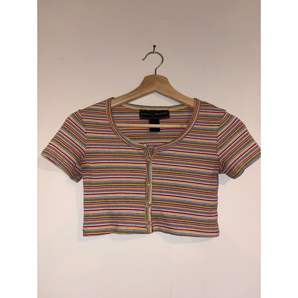 Y2K Vintage Old School Button Crop Top - Roughly Size Small